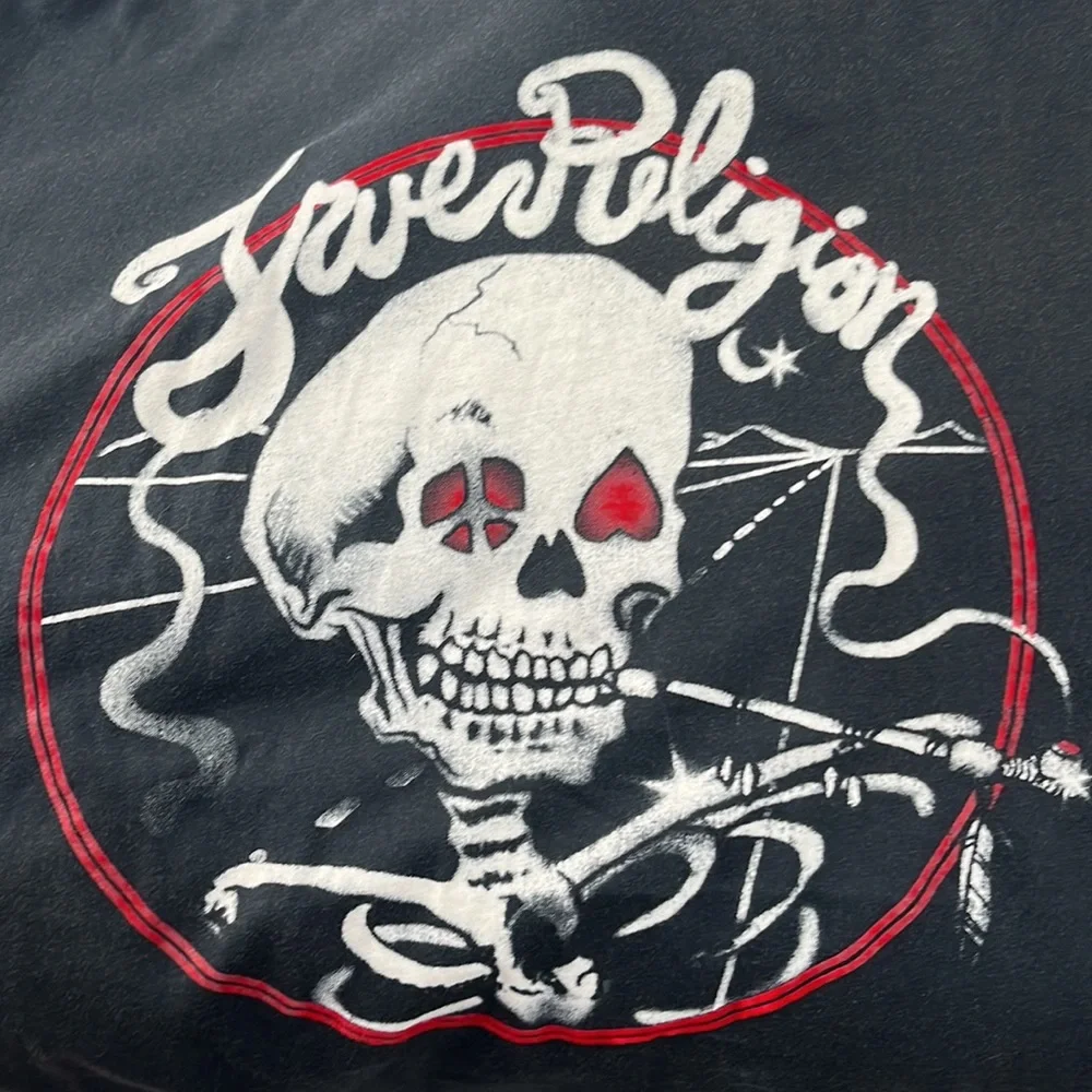 True Religion Smoking Skull Graphic Tee Men's XXXL Black Cotton Short Sleeve T-S